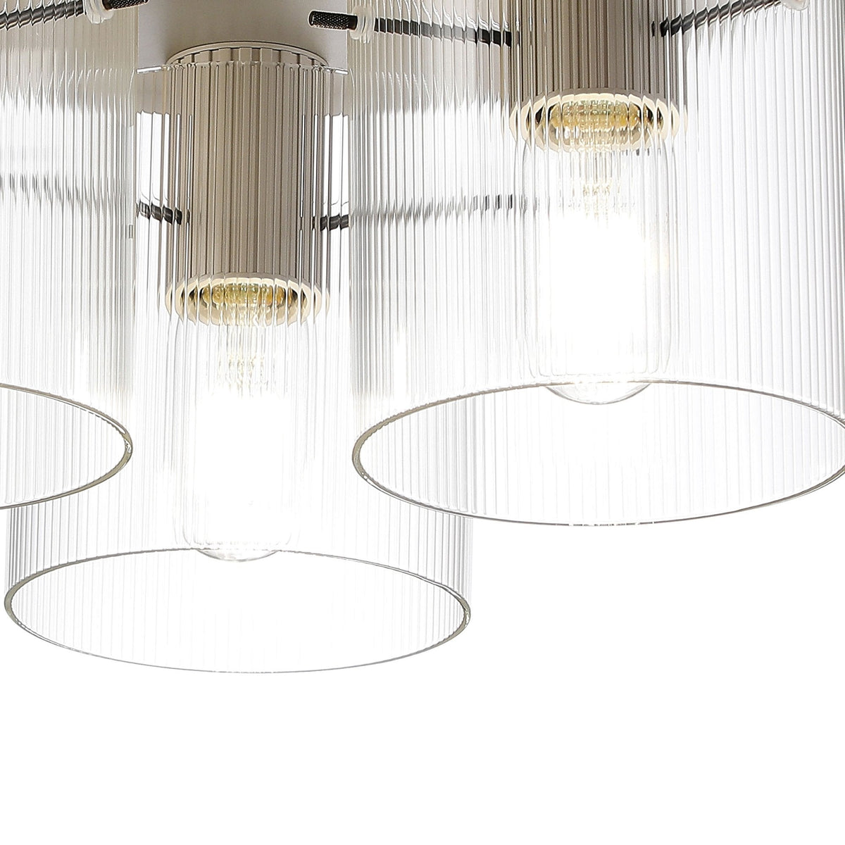 Belstone Fine Ribbed Triple Flush Round Ceiling Light in Beige Stone with Clear Glass