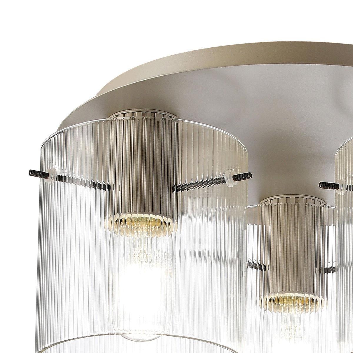 Belstone Fine Ribbed Triple Flush Round Ceiling Light in Beige Stone with Clear Glass