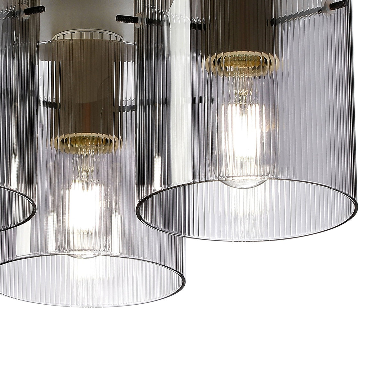 Belstone Fine Ribbed Triple Flush Round Ceiling Light in Beige Stone with Smoke Glass