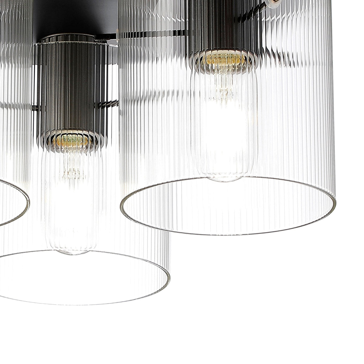 Belstone Fine Ribbed Triple Flush Round Ceiling Light in Dark Grey with Clear Glass