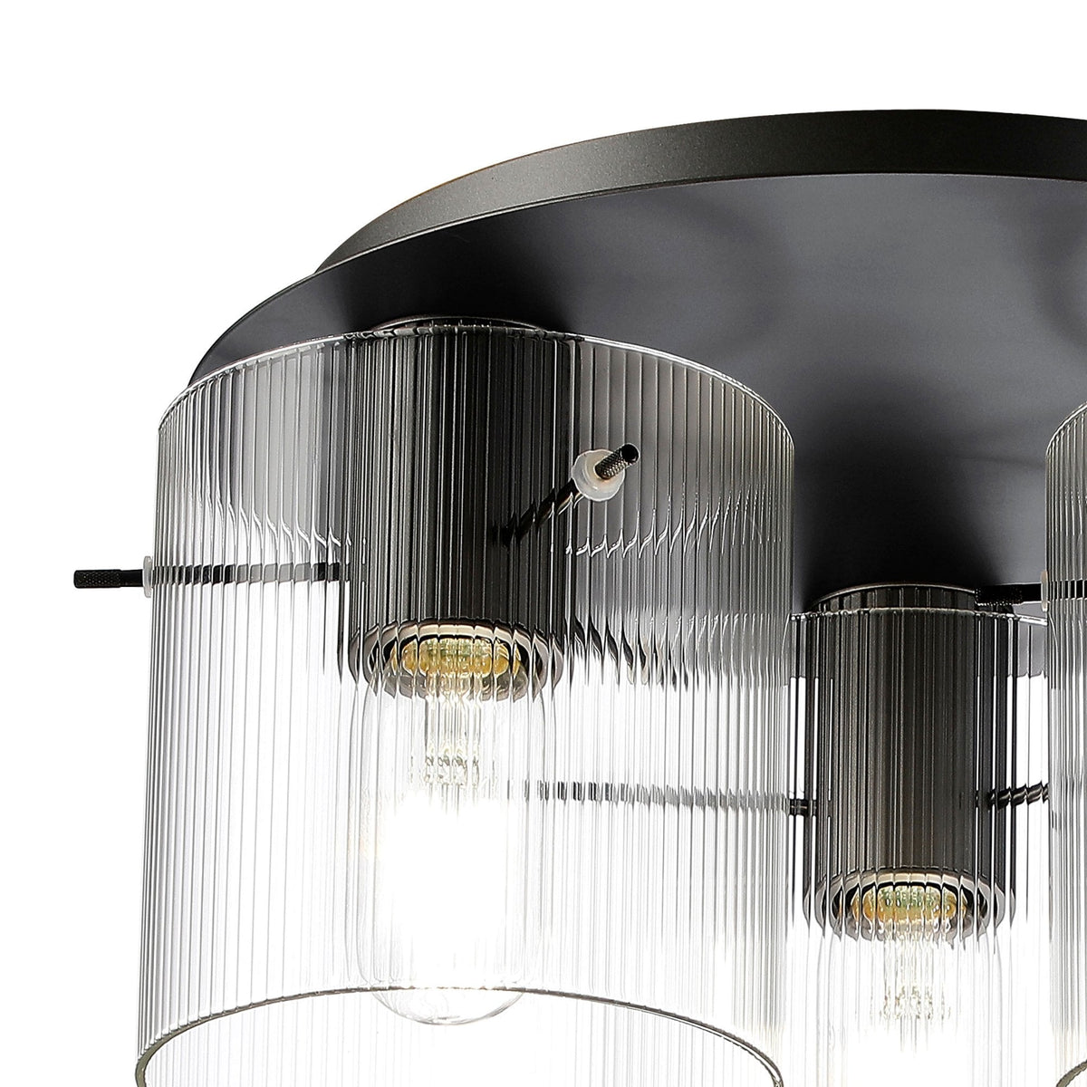 Belstone Fine Ribbed Triple Flush Round Ceiling Light in Dark Grey with Clear Glass