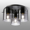 Belstone Fine Ribbed Triple Flush Round Ceiling Light in Dark Grey with Smoke Glass