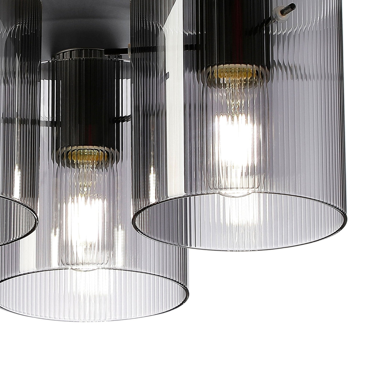 Belstone Fine Ribbed Triple Flush Round Ceiling Light in Dark Grey with Smoke Glass