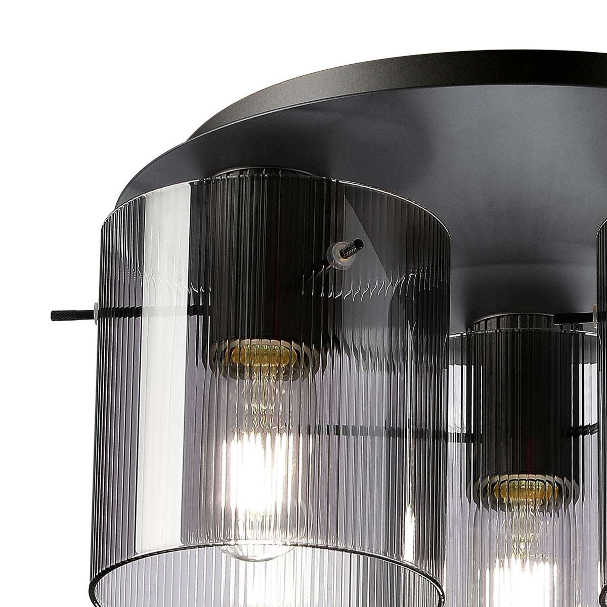 Belstone Fine Ribbed Triple Flush Round Ceiling Light in Dark Grey with Smoke Glass