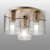 Belstone Fine Ribbed Triple Flush Round Ceiling Light in Light Gold with Clear Glass