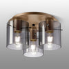 Belstone Fine Ribbed Triple Flush Round Ceiling Light in Light Gold with Smoke Glass