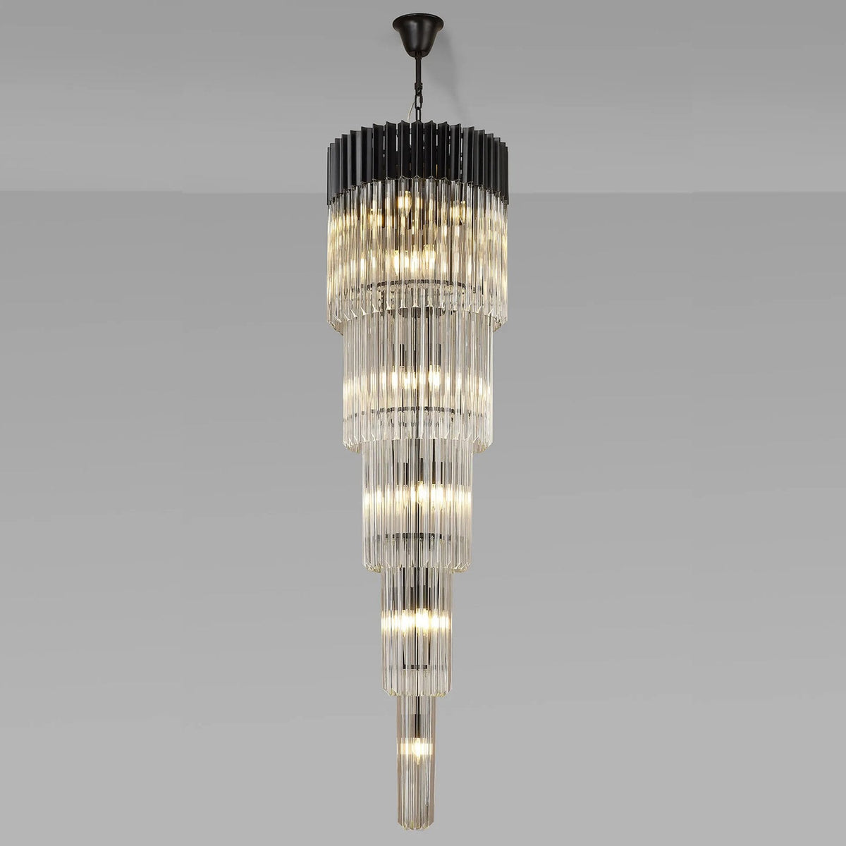 Kentisbeare 500mm 5 Tier 18 Lamp Chandelier in Matt Black & Clear Glass
