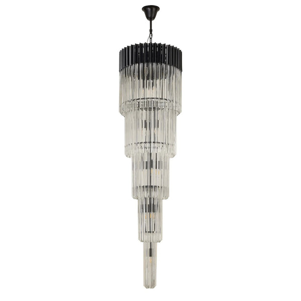Kentisbeare 500mm 5 Tier 18 Lamp Chandelier in Matt Black & Clear Glass