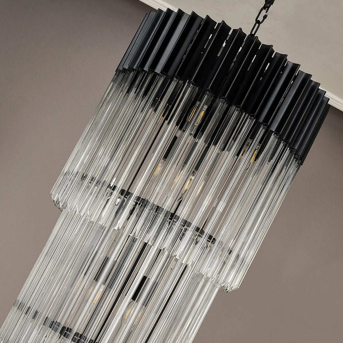 Kentisbeare 500mm 5 Tier 18 Lamp Chandelier in Matt Black & Clear Glass
