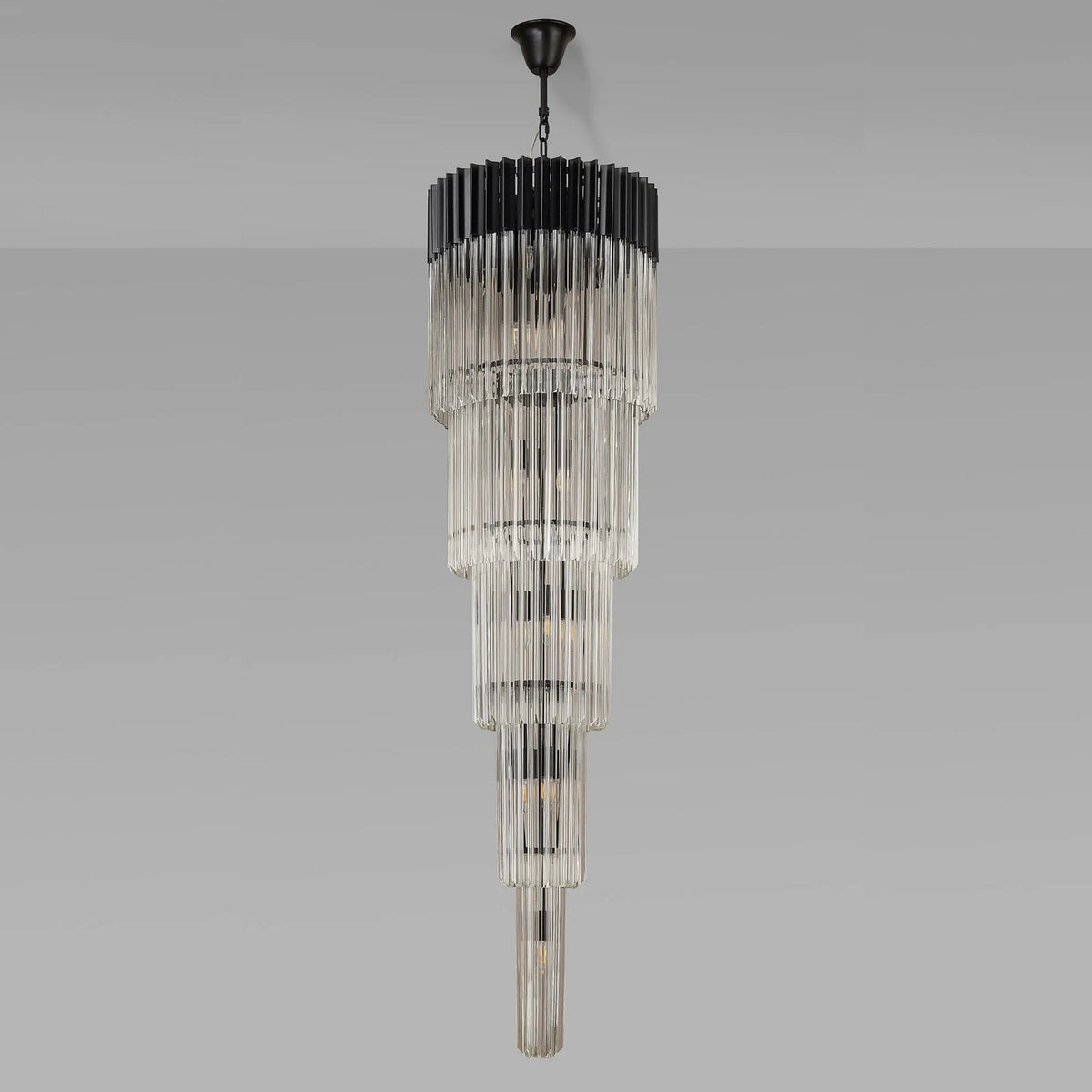 Kentisbeare 500mm 5 Tier 18 Lamp Chandelier in Matt Black & Clear Glass