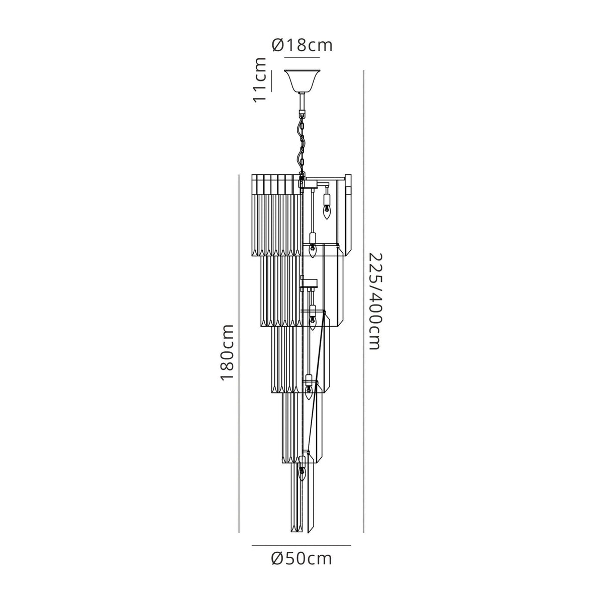 Kentisbeare 500mm 5 Tier 18 Lamp Chandelier in Matt Black & Clear Glass