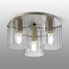 Belstone Wide Ribbed Triple Flush Round Ceiling Light in Beige Stone with Clear Glass