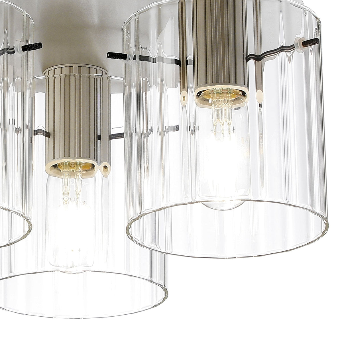 Belstone Wide Ribbed Triple Flush Round Ceiling Light in Beige Stone with Clear Glass