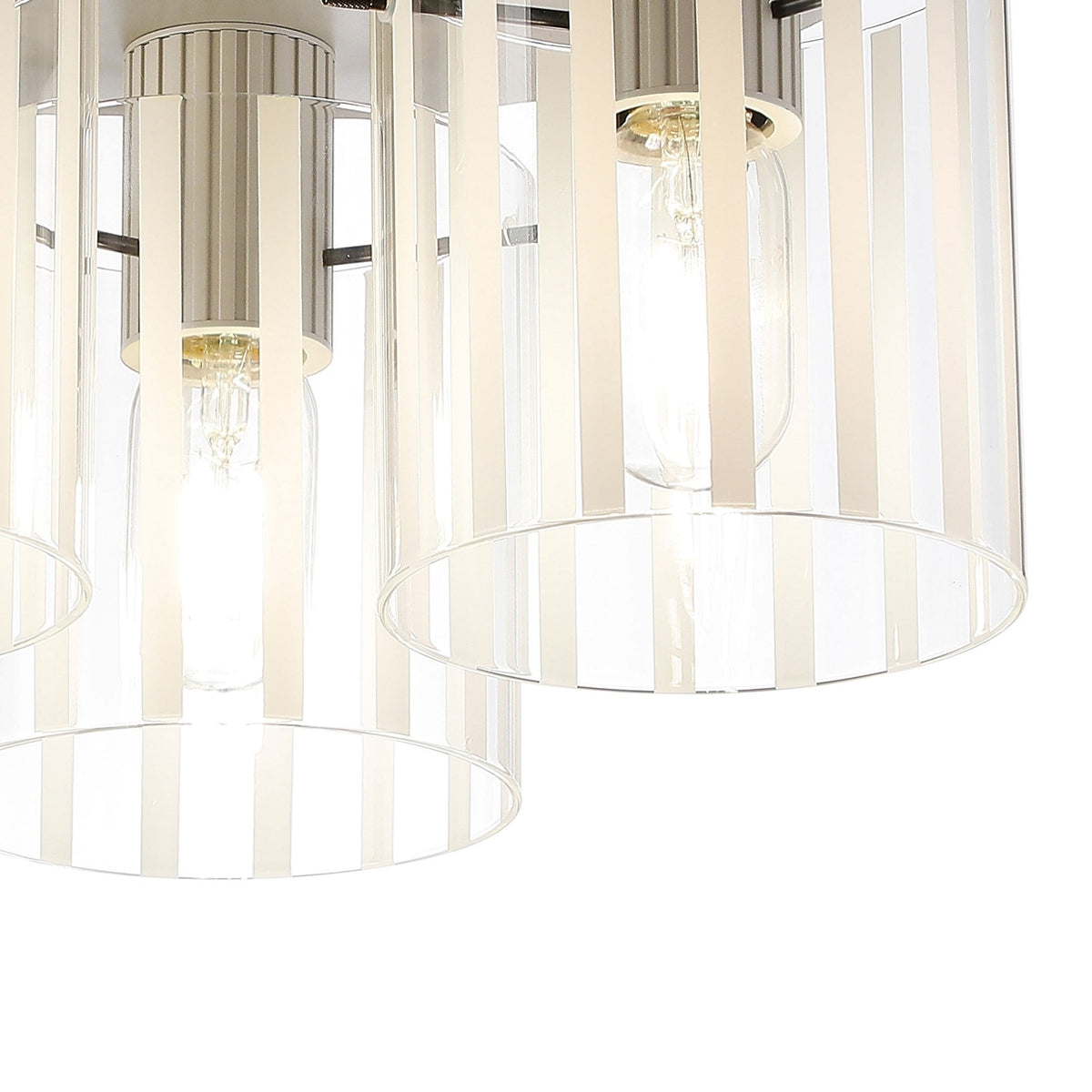 Belstone Wide Ribbed Triple Flush Round Ceiling Light in Beige Stone with Frosted & Clear Glass