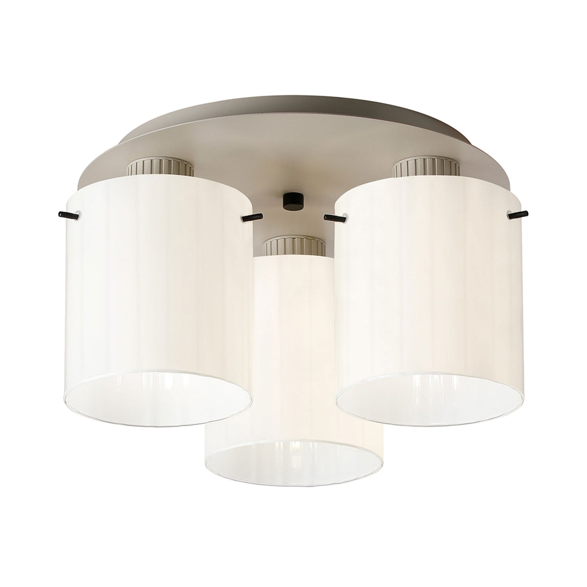 Belstone Wide Ribbed Triple Flush Round Ceiling Light in Beige Stone with Gloss White Glass