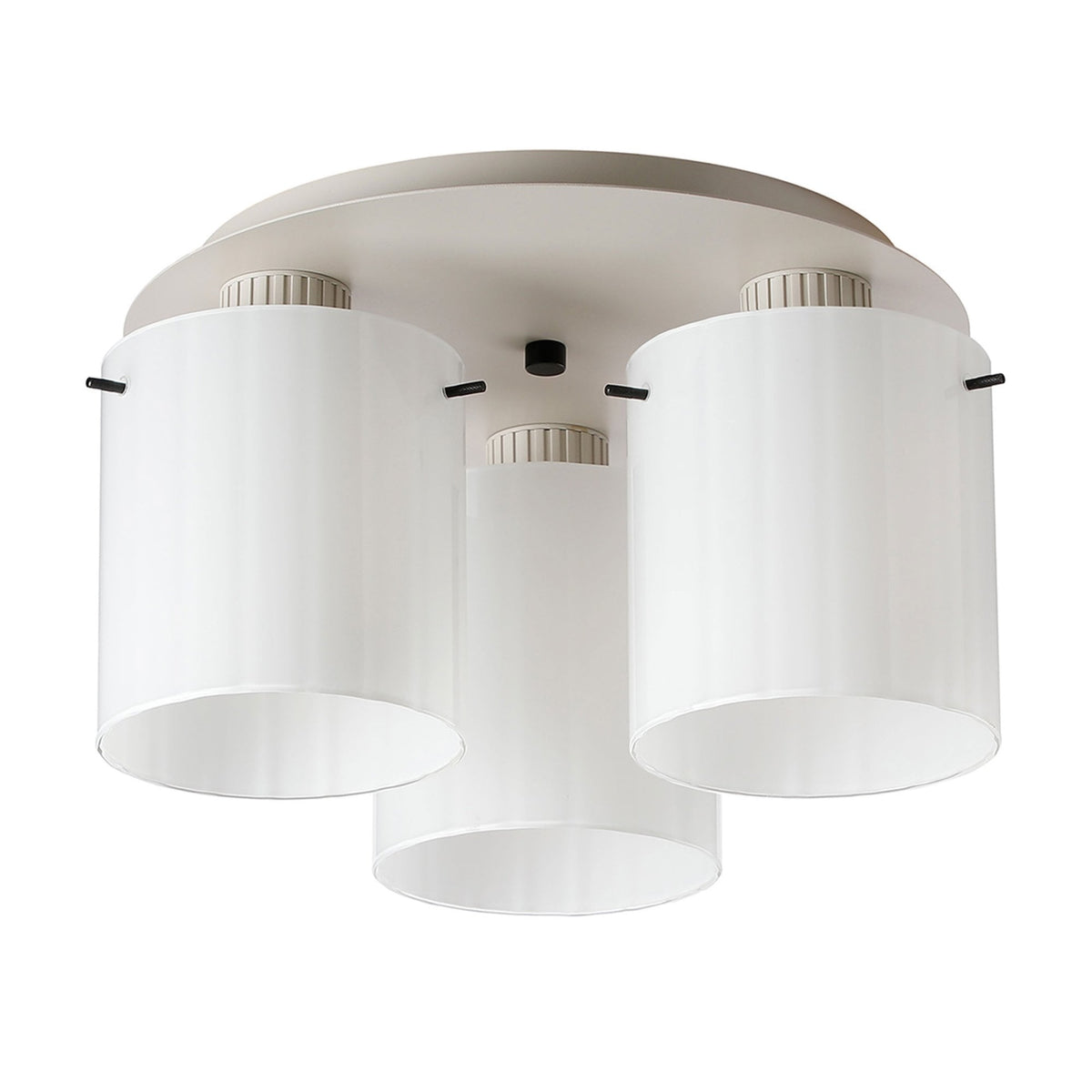Belstone Wide Ribbed Triple Flush Round Ceiling Light in Beige Stone with Gloss White Glass