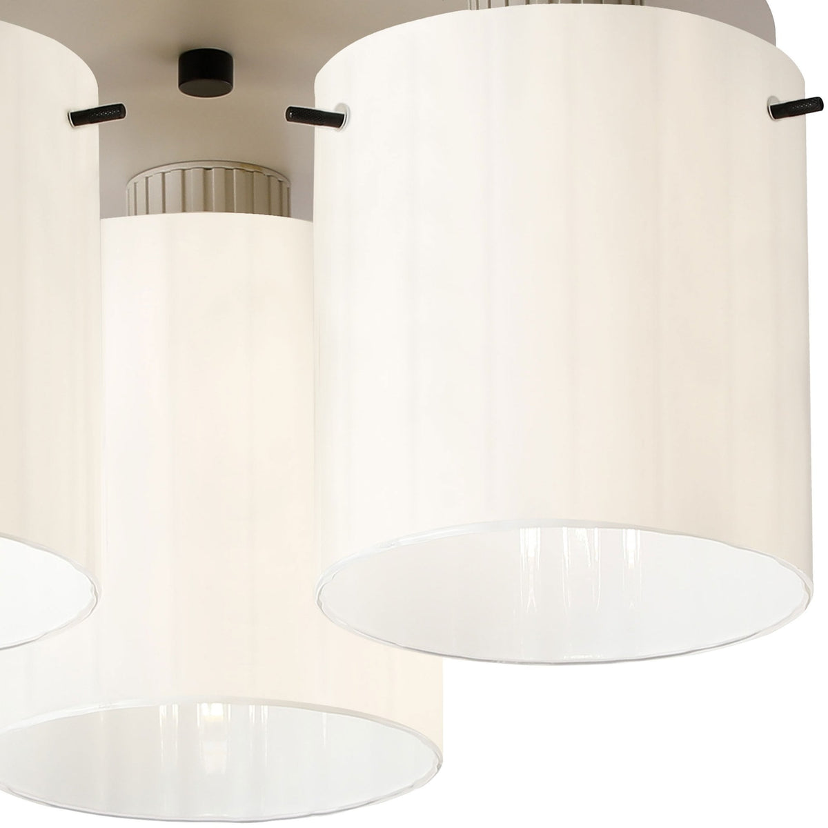 Belstone Wide Ribbed Triple Flush Round Ceiling Light in Beige Stone with Gloss White Glass