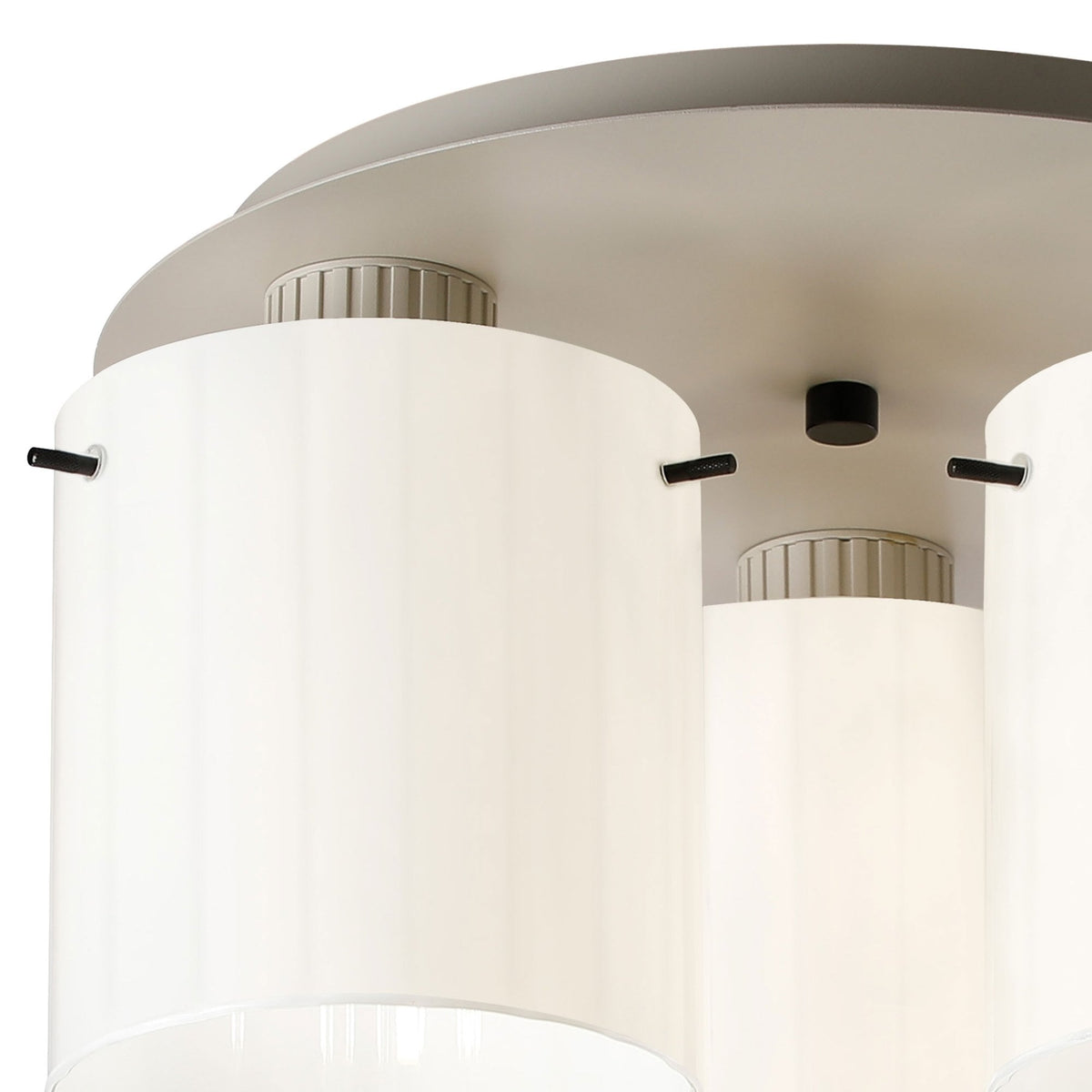 Belstone Wide Ribbed Triple Flush Round Ceiling Light in Beige Stone with Gloss White Glass