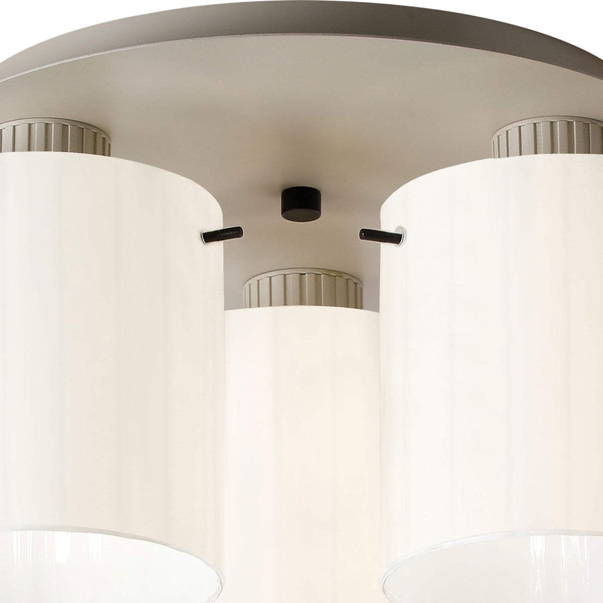 Belstone Wide Ribbed Triple Flush Round Ceiling Light in Beige Stone with Gloss White Glass