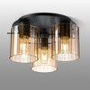 Belstone Wide Ribbed Triple Flush Round Ceiling Light in Dark Grey with Amber Glass