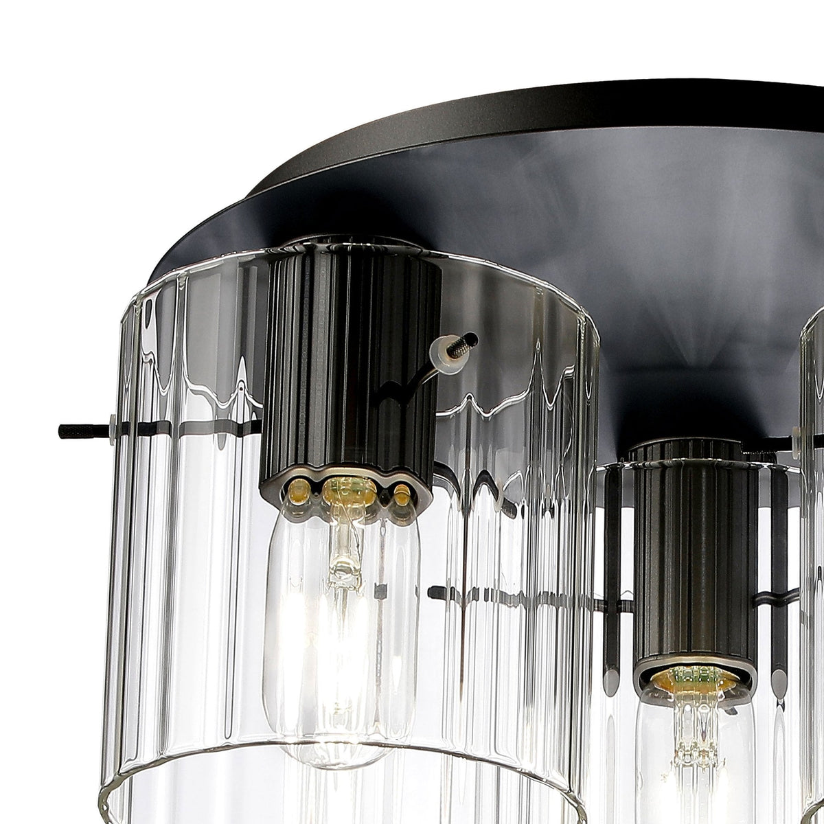 Belstone Wide Ribbed Triple Flush Round Ceiling Light in Dark Grey with Clear Glass