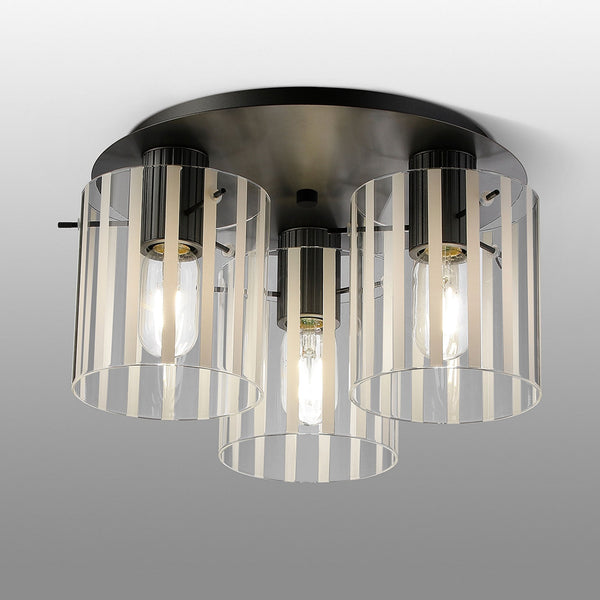 Belstone Wide Ribbed Triple Flush Round Ceiling Light in Dark Grey with Frosted & Clear Glass