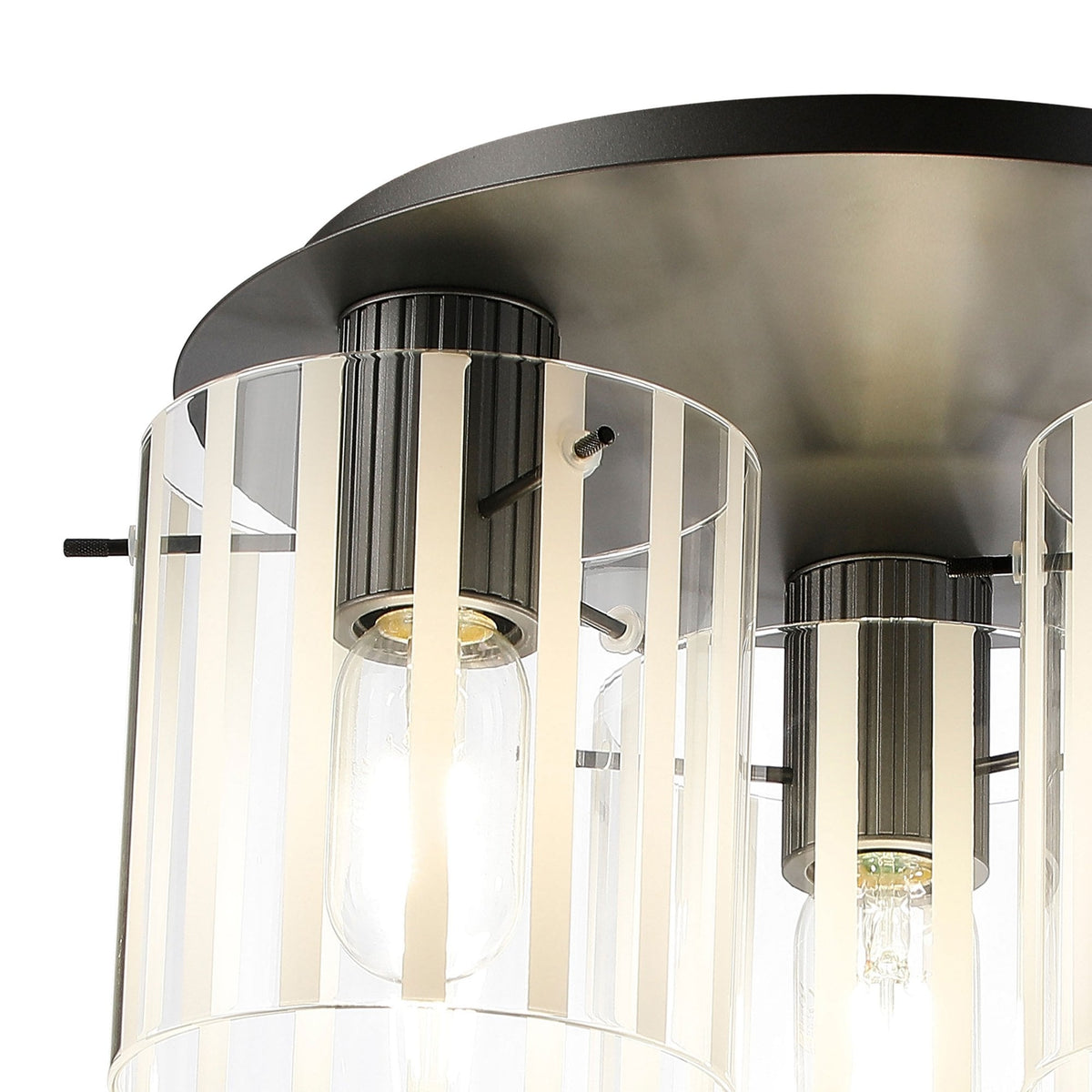 Belstone Wide Ribbed Triple Flush Round Ceiling Light in Dark Grey with Frosted & Clear Glass