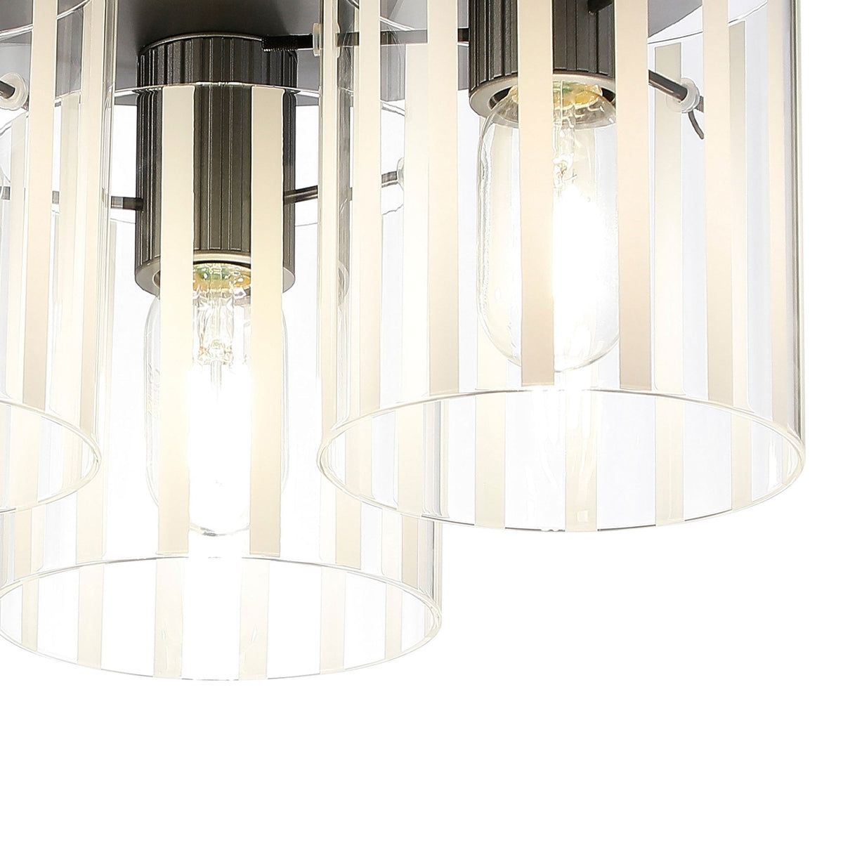 Belstone Wide Ribbed Triple Flush Round Ceiling Light in Dark Grey with Frosted & Clear Glass