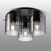 Belstone Wide Ribbed Triple Flush Round Ceiling Light in Dark Grey with Smoke Glass