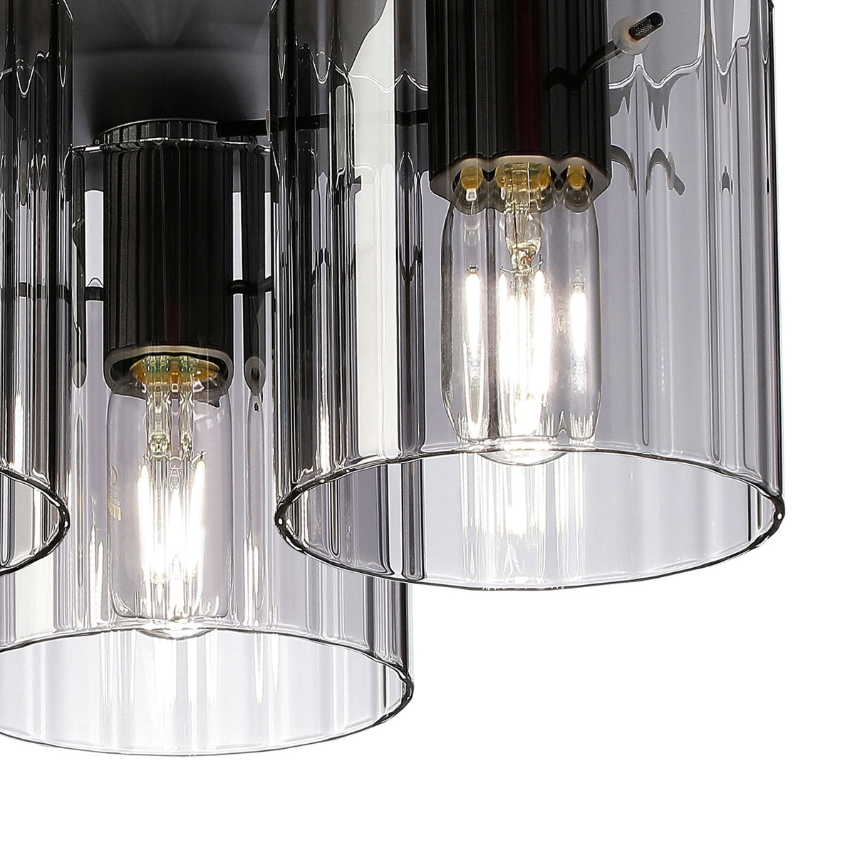 Belstone Wide Ribbed Triple Flush Round Ceiling Light in Dark Grey with Smoke Glass