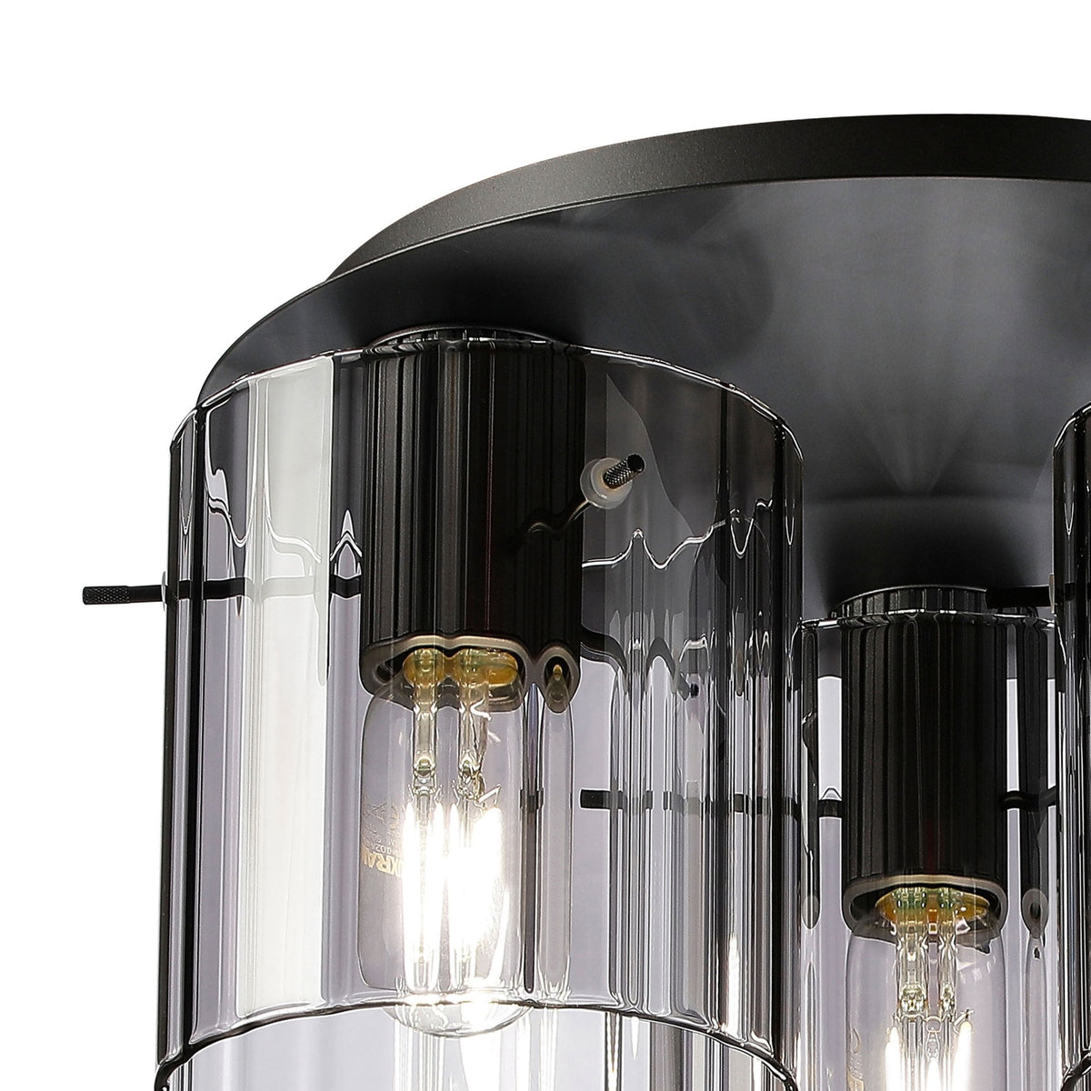 Belstone Wide Ribbed Triple Flush Round Ceiling Light in Dark Grey with Smoke Glass