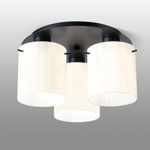 Belstone Wide Ribbed Triple Flush Round Ceiling Light in Dark Grey with Gloss White Glass