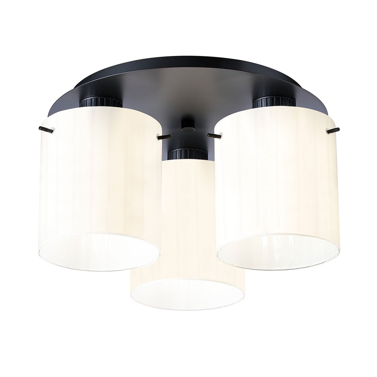 Belstone Wide Ribbed Triple Flush Round Ceiling Light in Dark Grey with Gloss White Glass