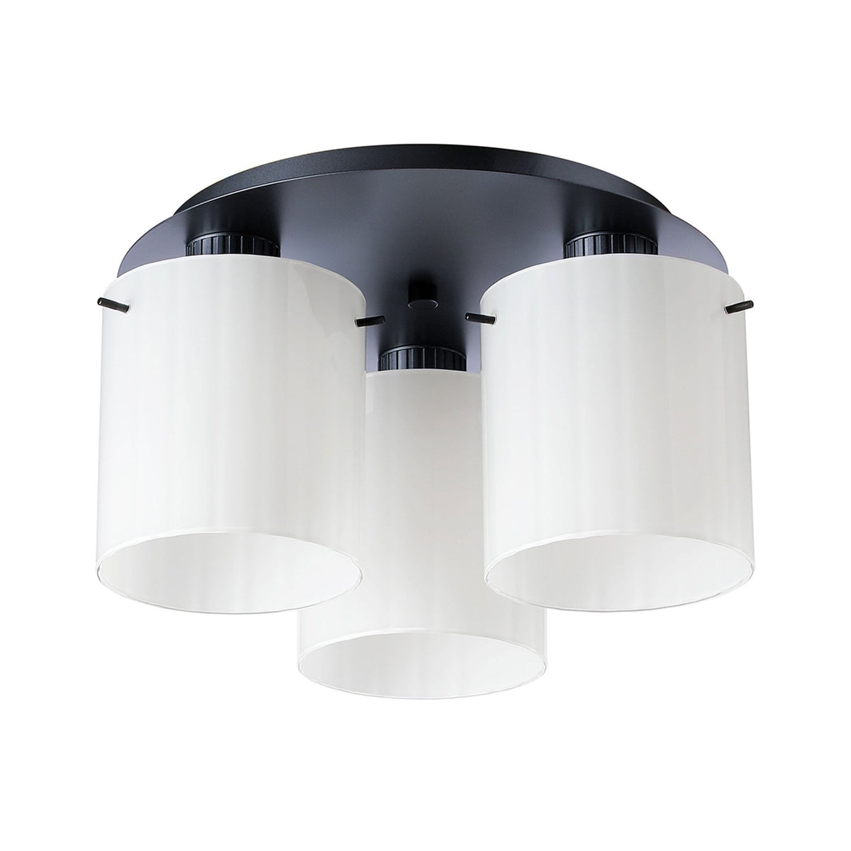 Belstone Wide Ribbed Triple Flush Round Ceiling Light in Dark Grey with Gloss White Glass