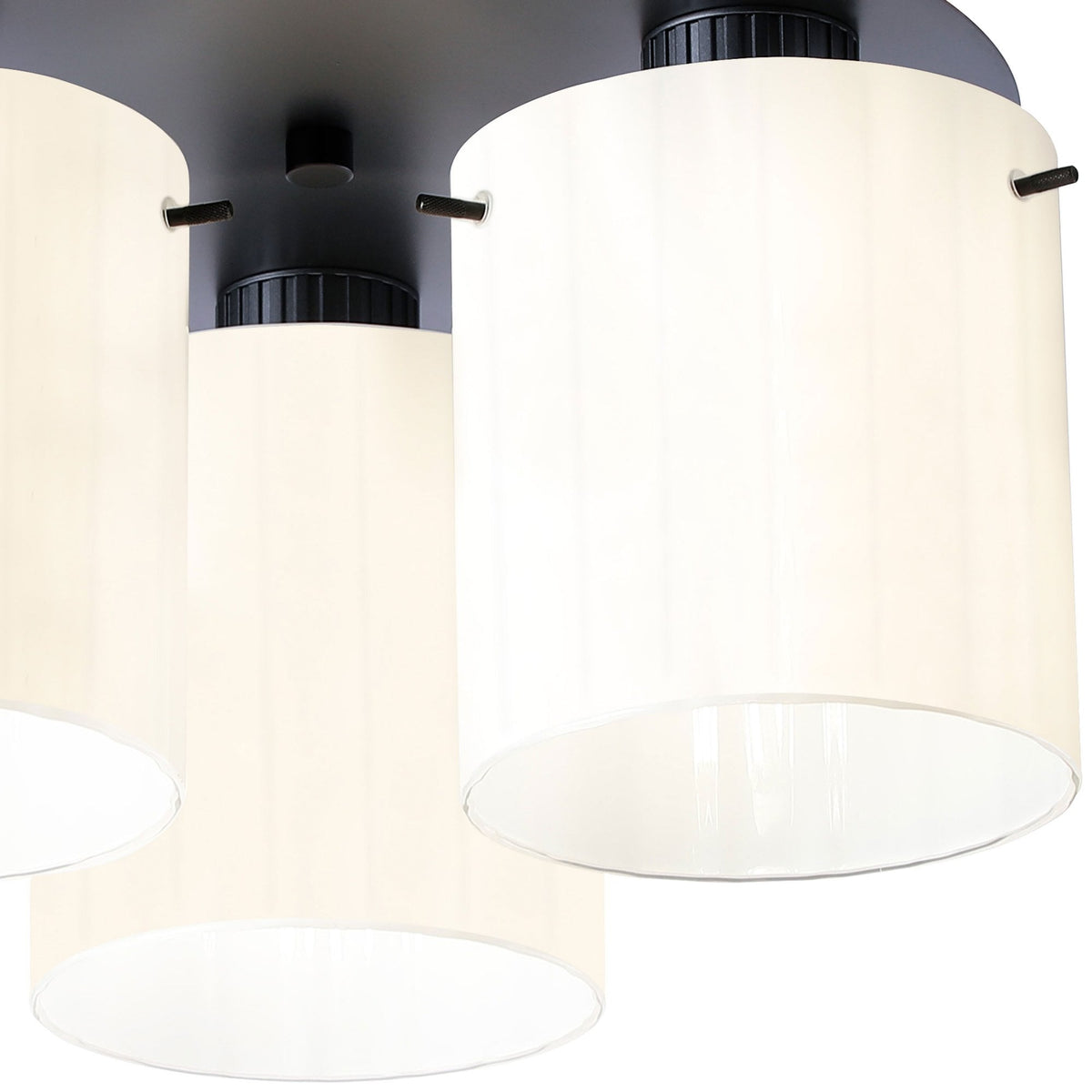 Belstone Wide Ribbed Triple Flush Round Ceiling Light in Dark Grey with Gloss White Glass