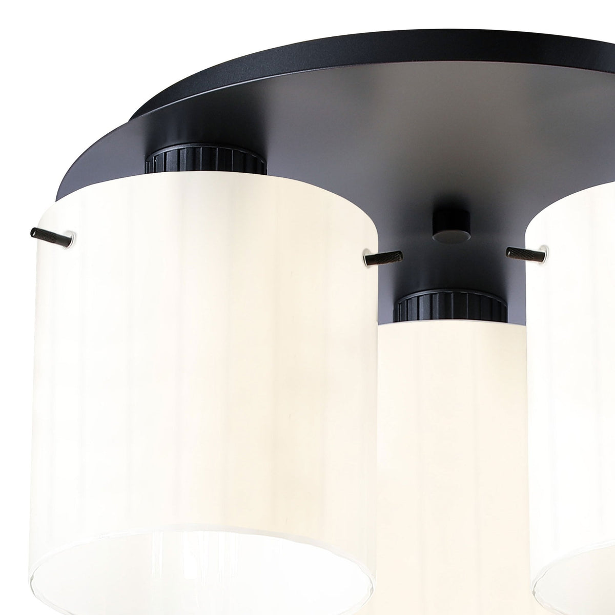 Belstone Wide Ribbed Triple Flush Round Ceiling Light in Dark Grey with Gloss White Glass