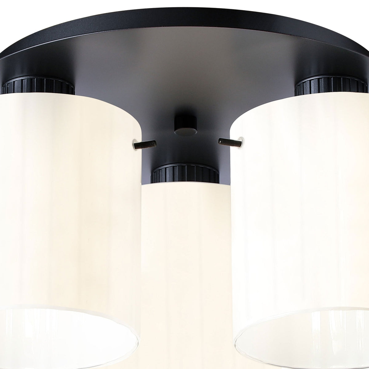 Belstone Wide Ribbed Triple Flush Round Ceiling Light in Dark Grey with Gloss White Glass