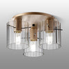 Belstone Wide Ribbed Triple Flush Round Ceiling Light in Light Gold with Clear Glass