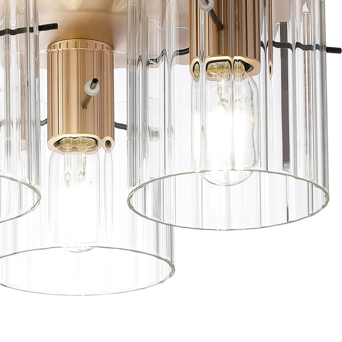 Belstone Wide Ribbed Triple Flush Round Ceiling Light in Light Gold with Clear Glass