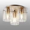 Belstone Wide Ribbed Triple Flush Round Ceiling Light in Light Gold with Frosted & Clear Glass