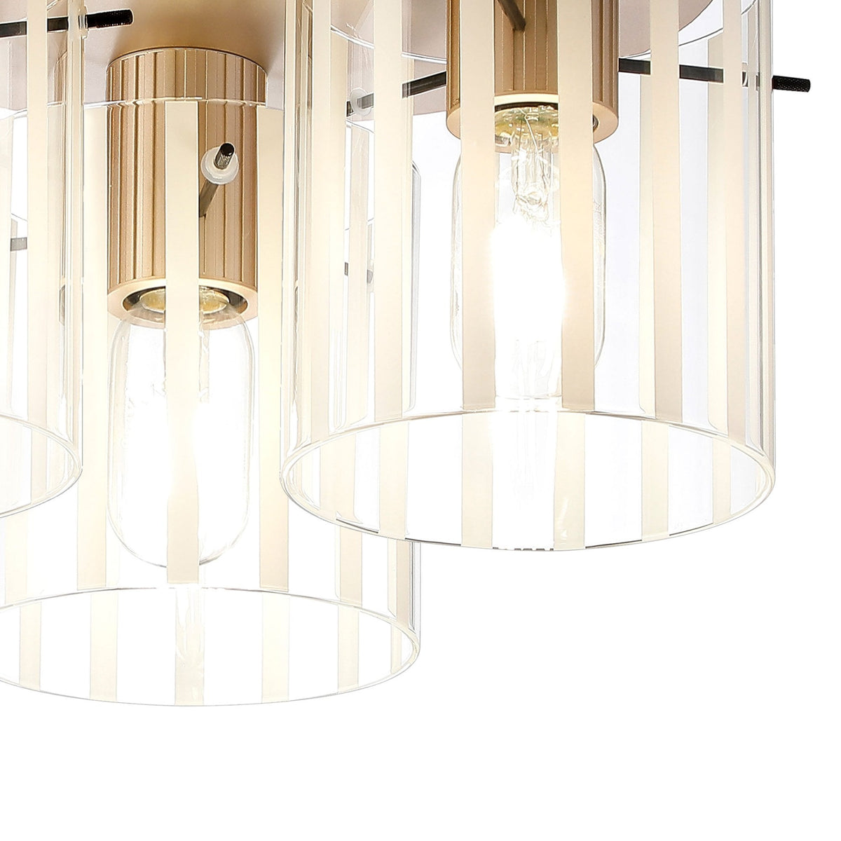 Belstone Wide Ribbed Triple Flush Round Ceiling Light in Light Gold with Frosted & Clear Glass