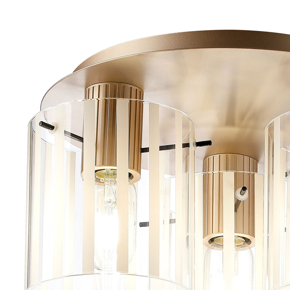 Belstone Wide Ribbed Triple Flush Round Ceiling Light in Light Gold with Frosted & Clear Glass