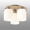 Belstone Wide Ribbed Triple Flush Round Ceiling Light in Light Gold with Gloss White Glass