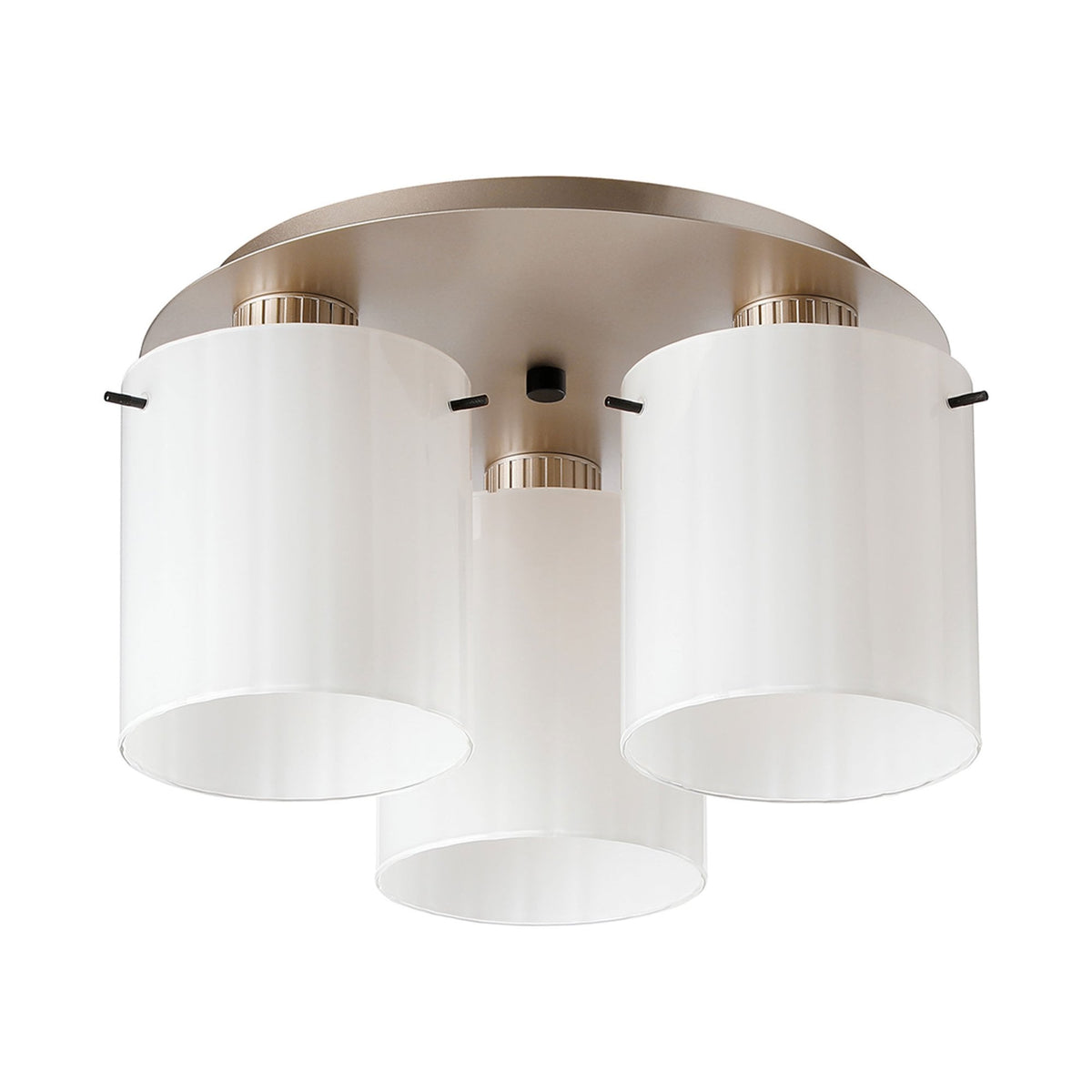 Belstone Wide Ribbed Triple Flush Round Ceiling Light in Light Gold with Gloss White Glass