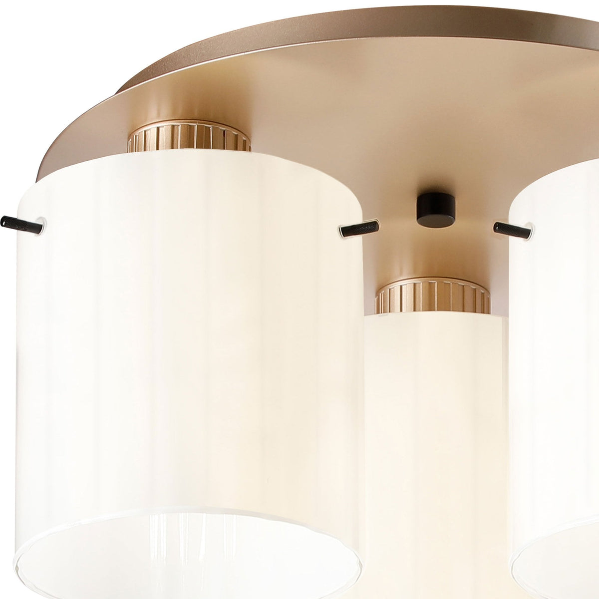 Belstone Wide Ribbed Triple Flush Round Ceiling Light in Light Gold with Gloss White Glass