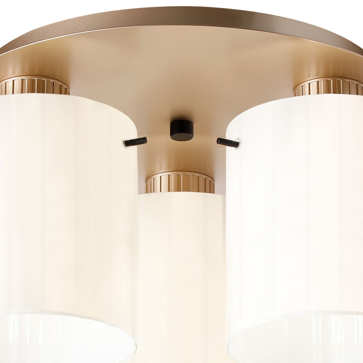 Belstone Wide Ribbed Triple Flush Round Ceiling Light in Light Gold with Gloss White Glass