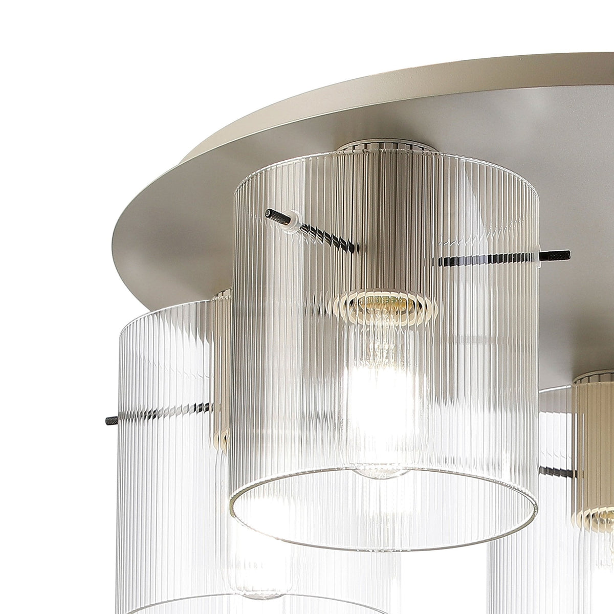 Belstone Fine Ribbed 5 Light Flush Round Ceiling Light in Beige Stone with Clear Glass