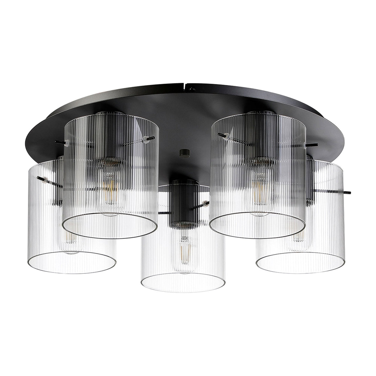 Belstone Fine Ribbed 5 Light Flush Round Ceiling Light in Dark Grey with Clear Glass