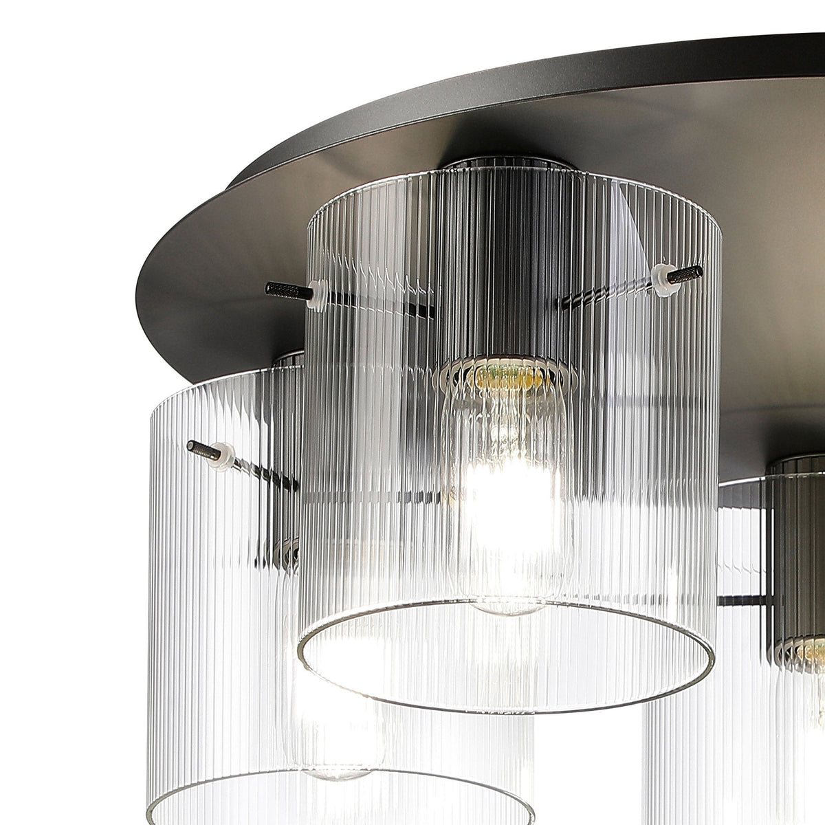 Belstone Fine Ribbed 5 Light Flush Round Ceiling Light in Dark Grey with Clear Glass