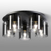 Belstone Fine Ribbed 5 Light Flush Round Ceiling Light in Dark Grey with Smoke Glass